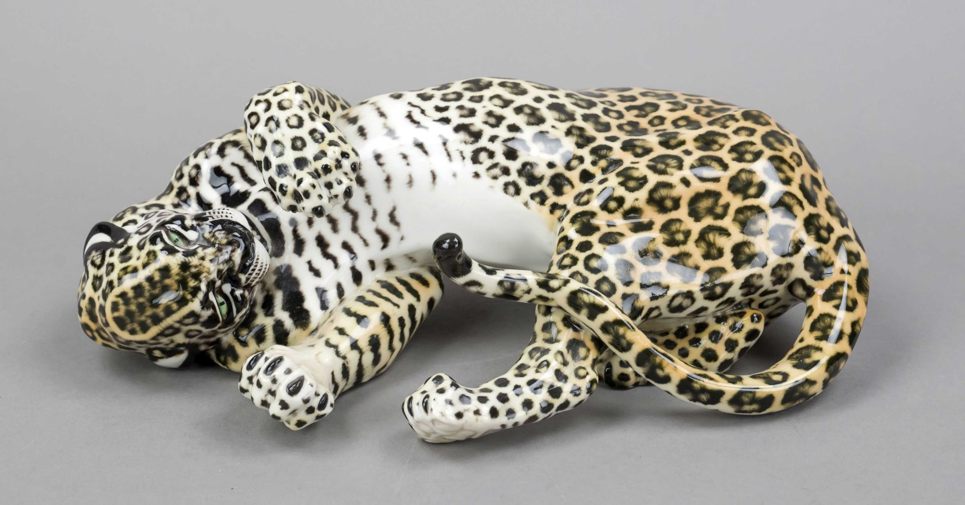 Two Playing Leopards, Nymphenburg, early 20th century, designed by Hans Behrens, 1904, model nos. - Image 5 of 7