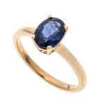 Sapphire ring RG 750/000 with a fine oval faceted sapphire 8 x 6 mm in good color, RG 53, 3.1 g