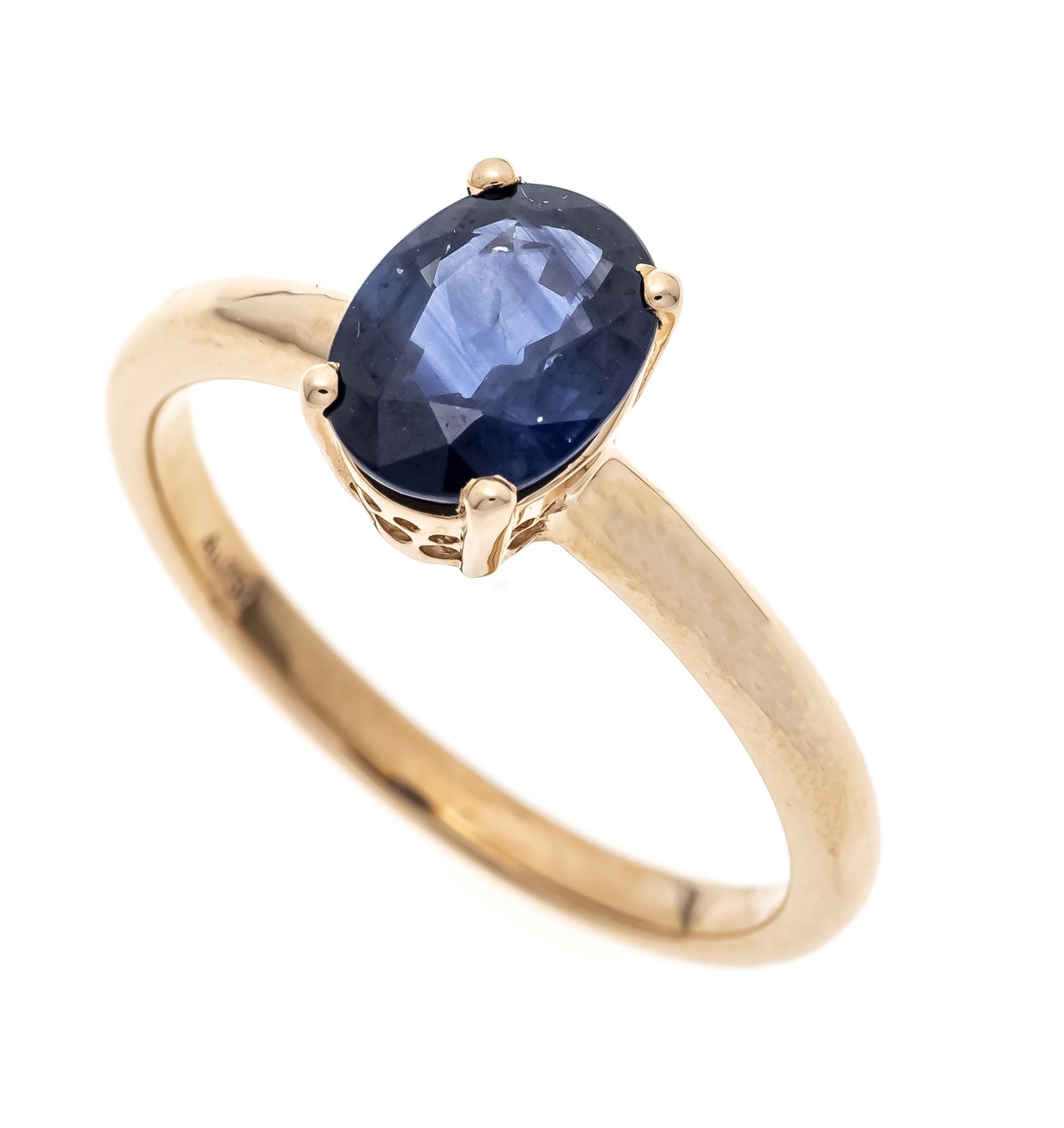 Sapphire ring RG 750/000 with a fine oval faceted sapphire 8 x 6 mm in good color, RG 53, 3.1 g