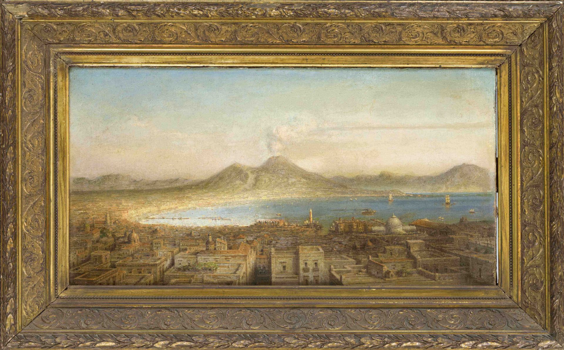 Maximilian Albert Hauschild (1810-1895), View over Naples with Mount Vesuvius in the background.