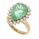 An emerald-brilliant ring RG 750/000 with a Colombian faceted emerald drop 6.5 ct in a brilliant