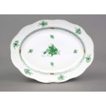 Oval serving platter, Herend, mark after 1967, Ozier shape, Apponyi decoration in green,