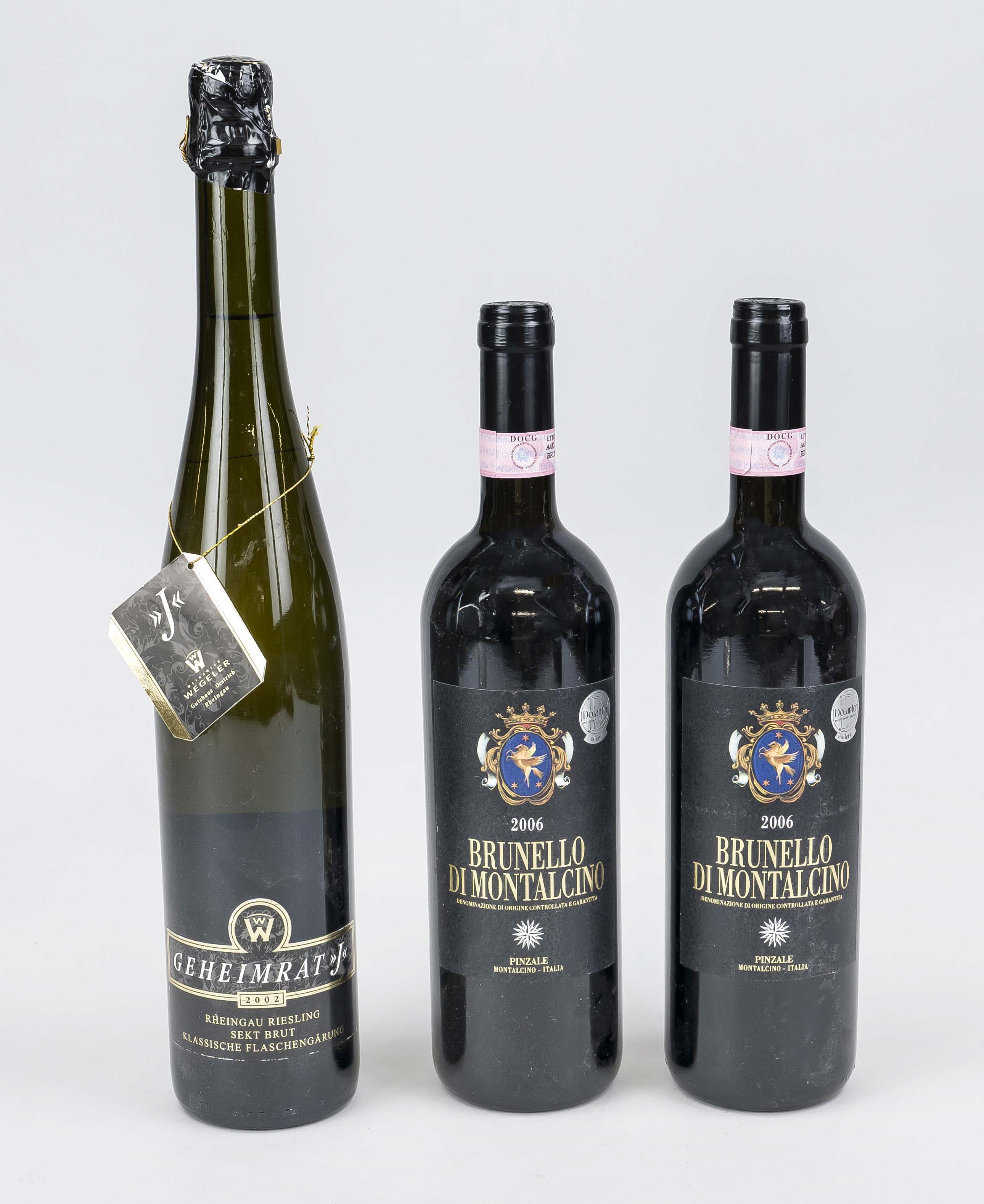 1 bottle of sparkling wine ''Geheimrat ''J'' Riesling, 750 ml and 2 bottles of 2206 Brunello di