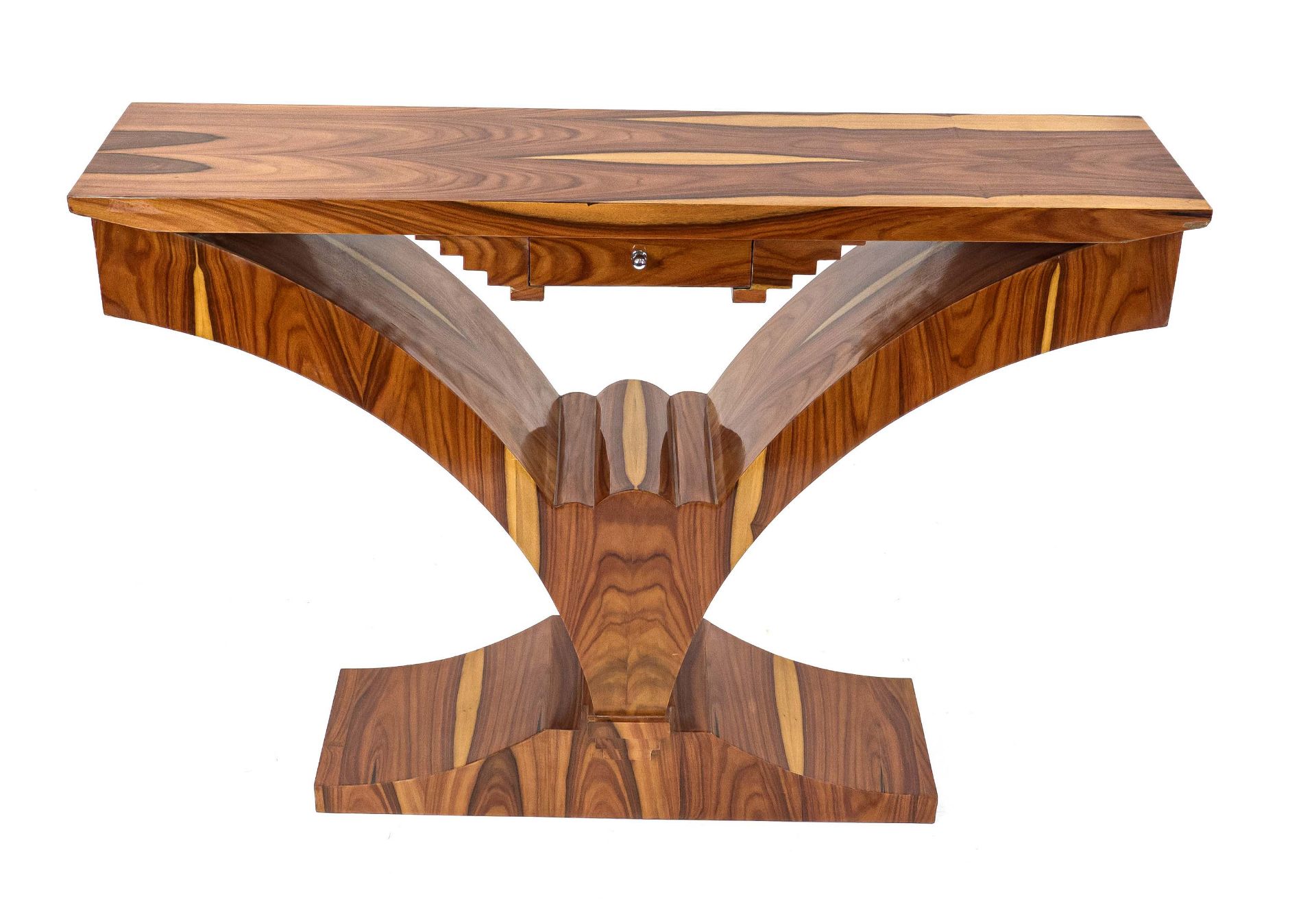 Console table in Art Deco style, late 20th century, walnut, one drawer, 87 x 120 x 30 cm - The