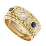 Brilliant men's ring GG 585/000 with 2 round faceted sapphires 3 mm and a brilliant-cut diamond 0.60