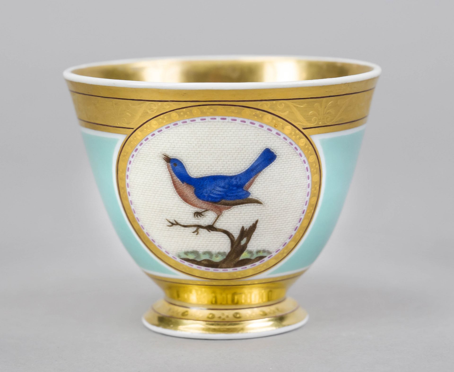 A cup and saucer, KPM Berlin, c. 1800, 1st choice, painter's mark 1803-1813, rare cup form with - Image 3 of 5