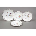 Four pieces, Nymphenburg, 20th century, Ozier shape, polychrome flower painting, dark brown rim, 3