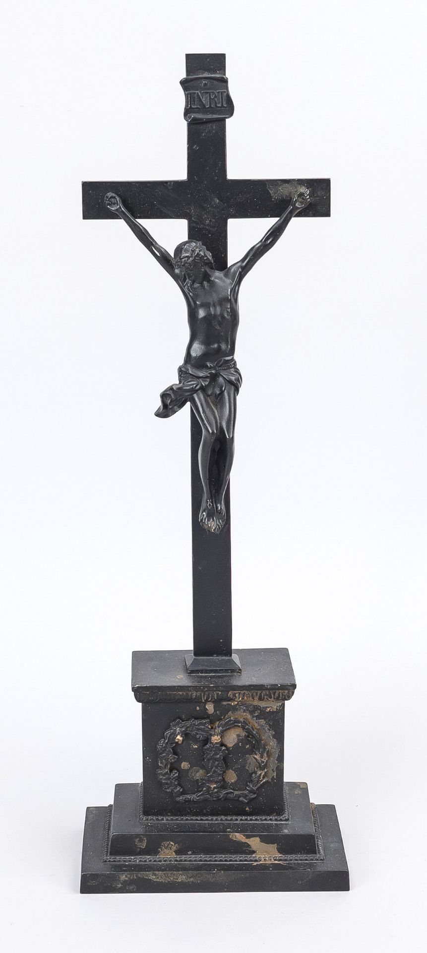 Crucifix, Germany 2nd half 19th century, Berlin iron, painted black (small missing parts), square,