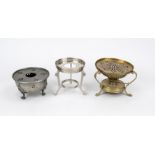 3 teapots, 19th/20th century, various metals and designs, slightly rubbed, up to h. 12 cm