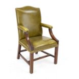 Leather armchair, England 20th century, mahogany and green leather (slightly cracked), 110 x 60 x 55