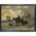 Carl Engel, 19th century, Landscape in the evening with a farmer returning home, accompanied by a