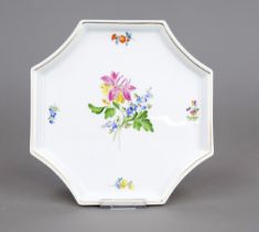 8-sided platter, Meissen, mark after 1950, 2nd choice, model no. 53272, polychrome painting, decor