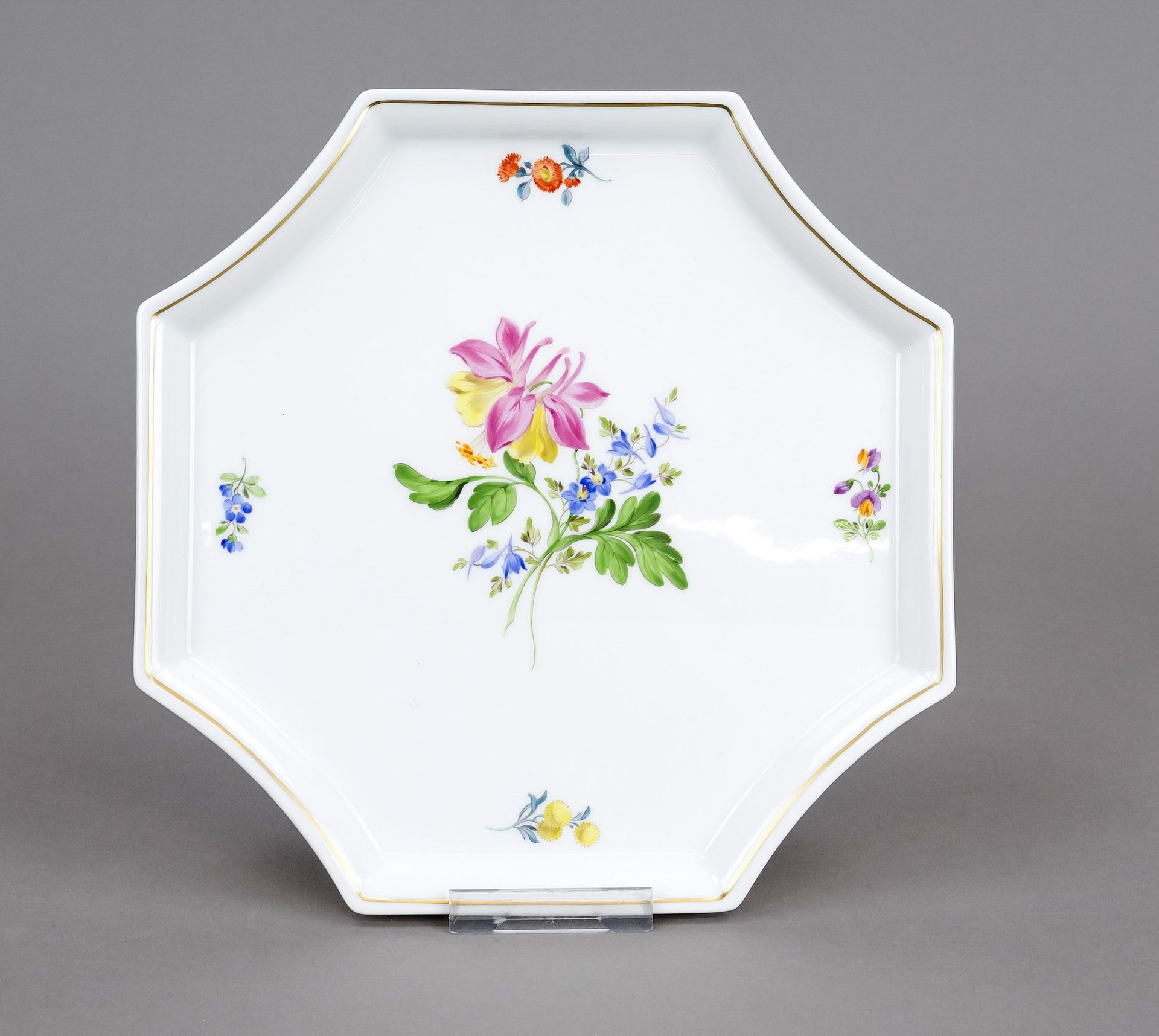 8-sided platter, Meissen, mark after 1950, 2nd choice, model no. 53272, polychrome painting, decor