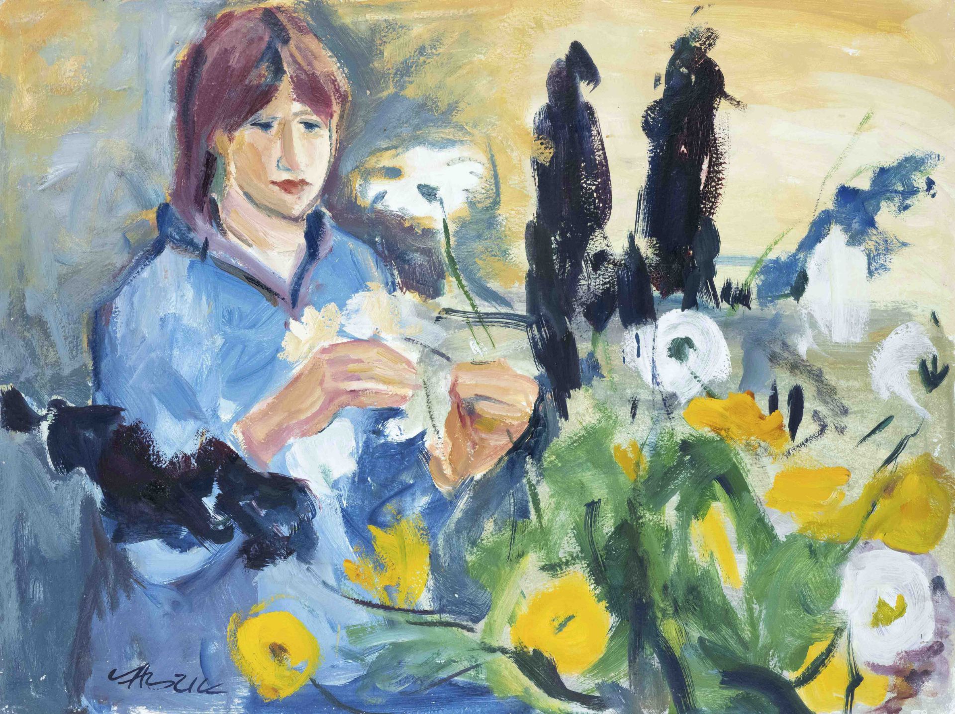 Gerd Kadzik (*1929), German painter from Mannheim, lives and works in Affinghausen, Mädchen auf
