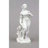 Allegorical figure, Volkstedt, Thuringia, early 20th century, figure of a girl next to a dolphin and