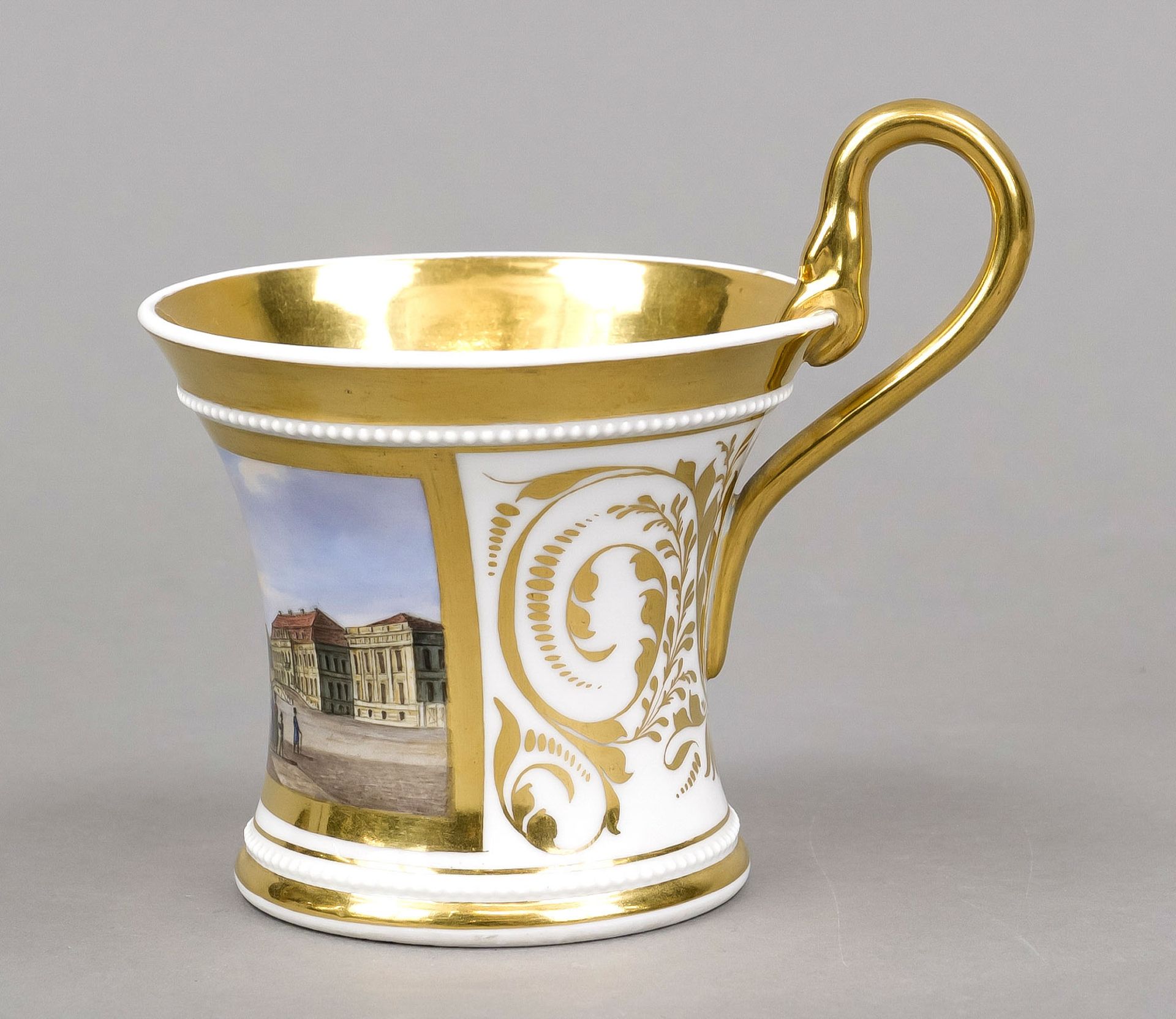 A Berlin view cup with saucer, KPM Berlin, marks 1800-1840, 1st choice, cup with red imperial orb - Image 2 of 2