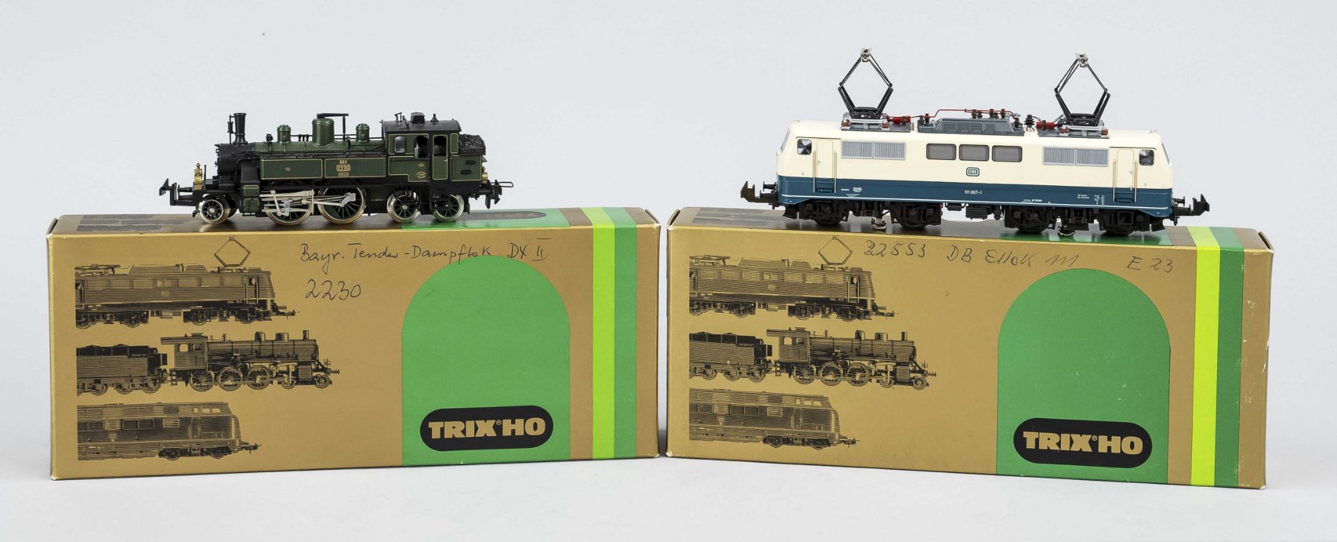 TRIX H0 Bavarian tender steam locomotive DX II 2230 & DB locomotive 111/E23. Both in original
