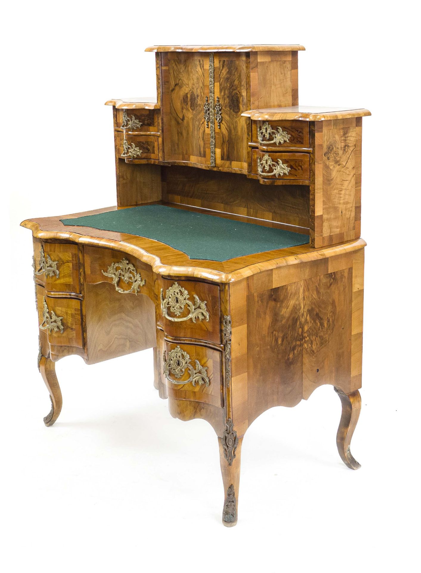 Decorative top desk in Dresden Baroque style, 19th century, walnut/rootwood, curved body with 2-door - Image 2 of 2