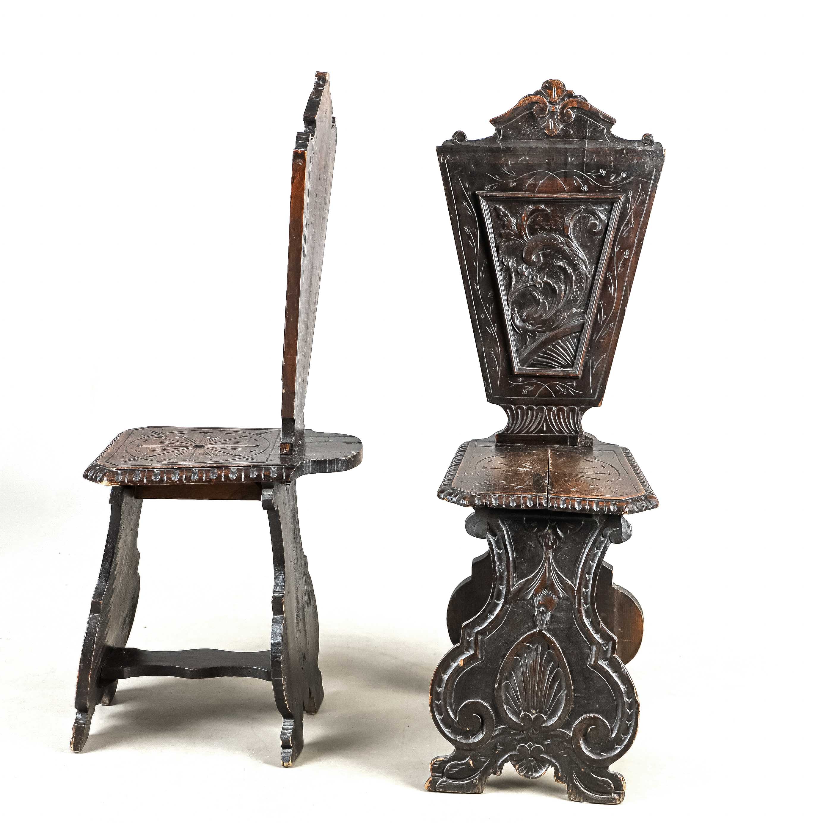 Pair of Neo-Renaissance board chairs, 19th century, wood, hand-carved, back height approx. 112 cm, - Image 2 of 2