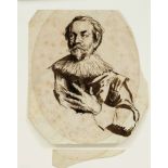 Unknown 17th century draughtsman, bust portrait of a man with ruff, pen and brush in brown over