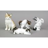 Four cats, 3 cats Rosenthal, mark after 1957, design prof. Theodor Kärner, in various playful poses,
