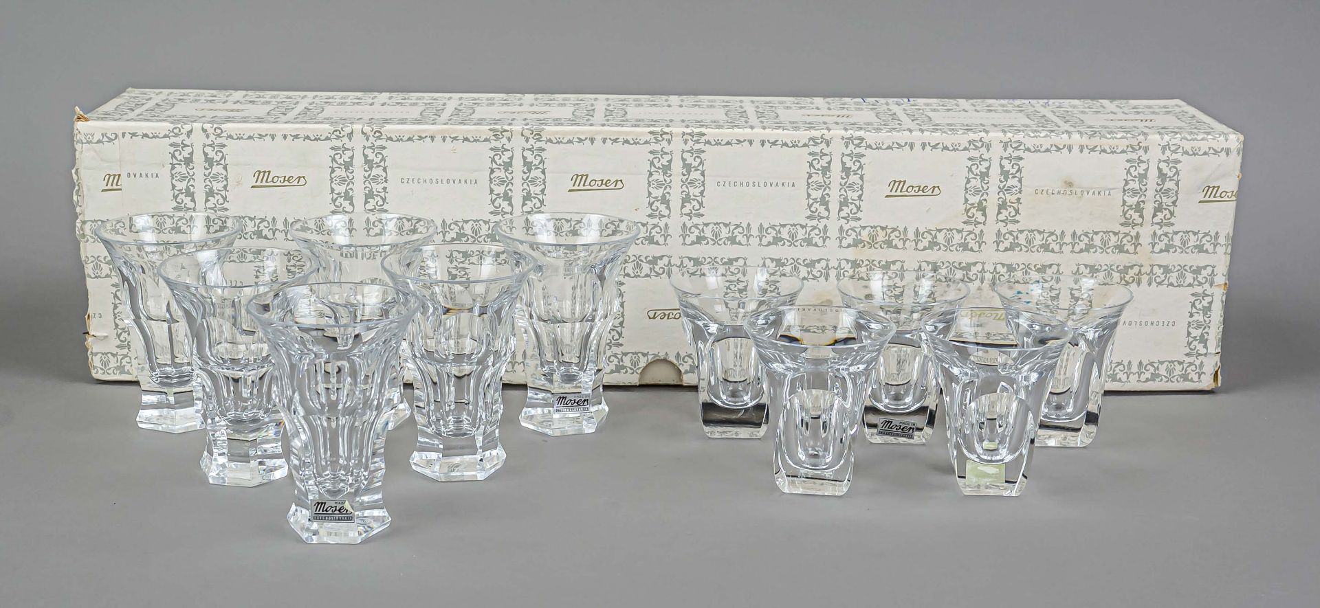 Eleven beakers, Czechoslovakia, 2nd half 20th century, Moser, Karlovy Vary, 6x model Adele Melikoff,