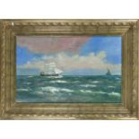 Monogrammist C.R., marine painter c. 1900, large seascape with sailing ships, oil on canvas,