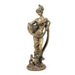 Anonymous sculptor late 20th century, woman with dog, bronze, unsigned, h. 46 cm