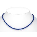 Lapis lazuli necklace with box clasp and SI eight, gold-plated, with strand of lapis lazuli beads