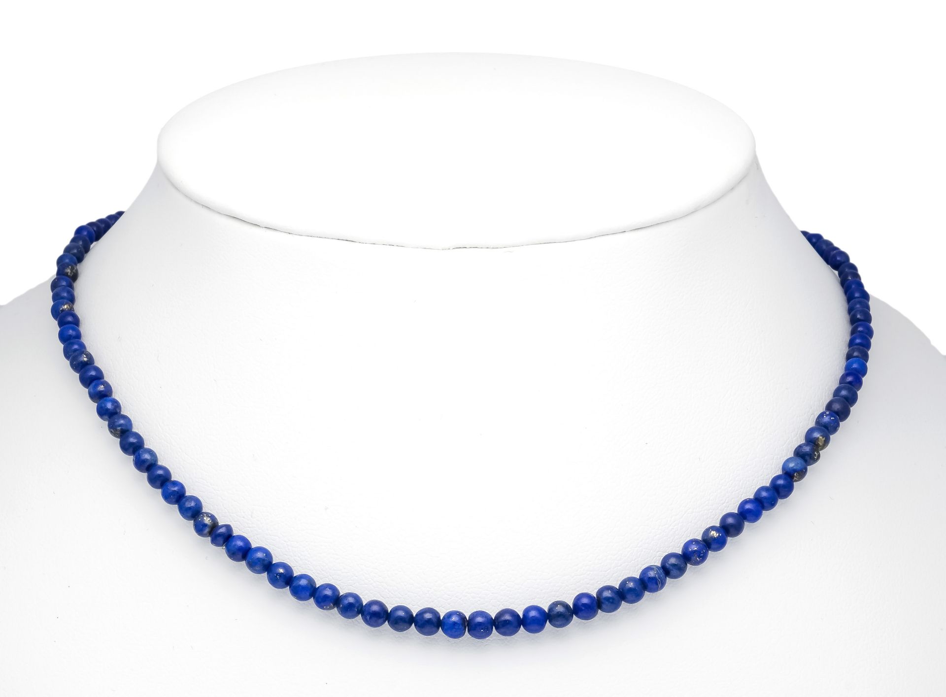 Lapis lazuli necklace with box clasp and SI eight, gold-plated, with strand of lapis lazuli beads