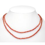 Endless coral necklace made of coral beads 3.5 mm in a lighter, slightly orange-tinged red, l. 130