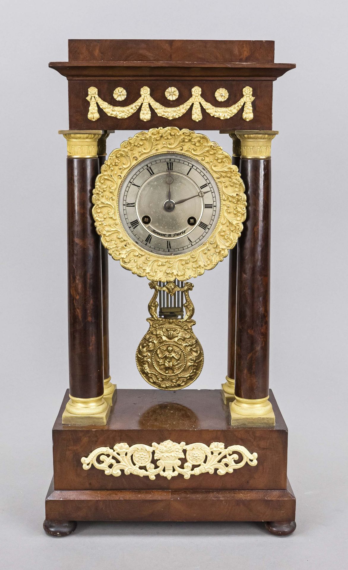 Portal clock, walnut, inscribed ''Brocot a`Paris'' on the dial, 2nd half 19th century, finely