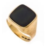 Onyx men's ring, GG 585/000 with a square onyx faceted stone 14.4 x 13.9 mm, RG 63, 5.7 g