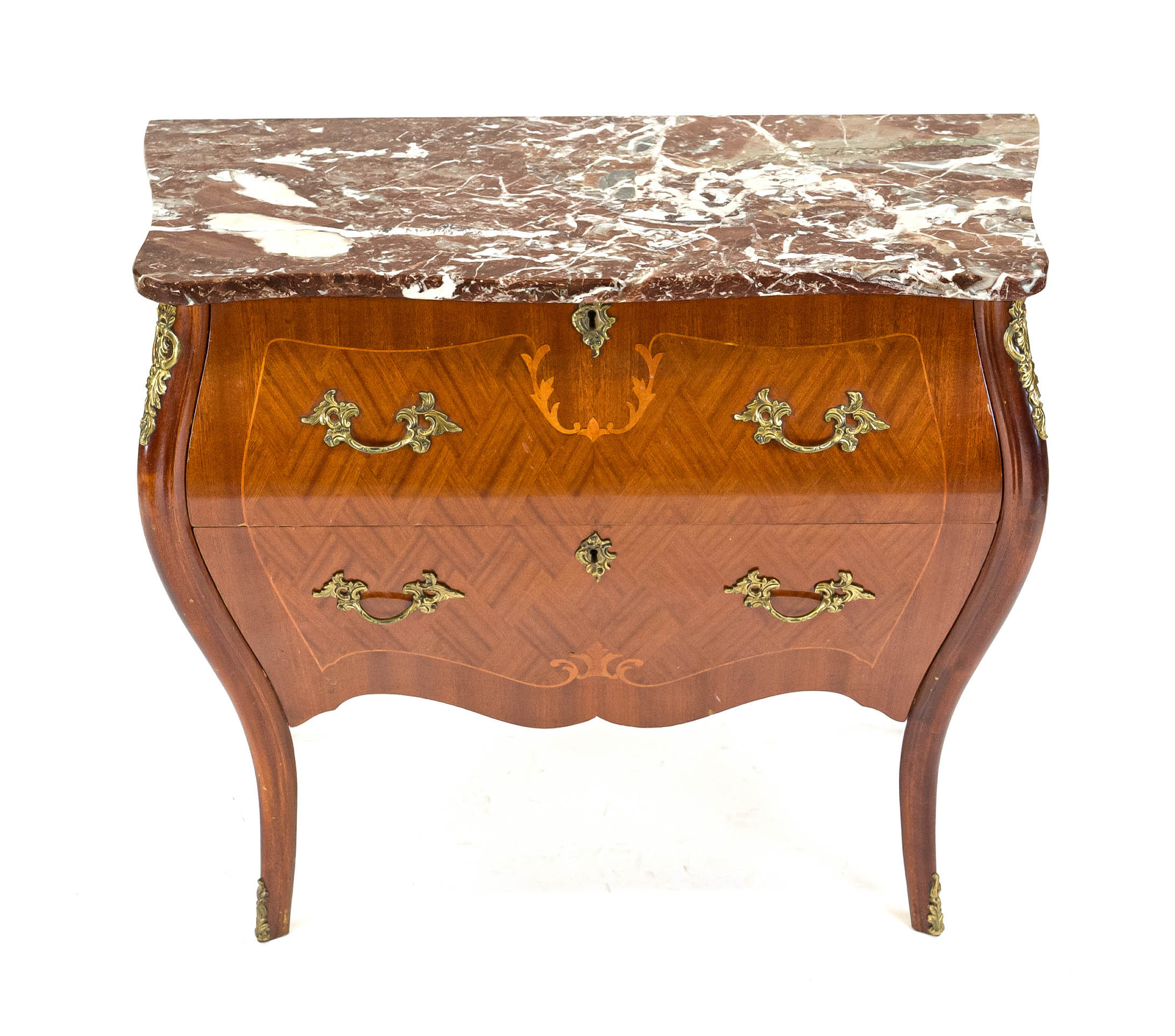 Baroque-style chest of drawers, 20th century, curved body with two drawers, mahogany diamond