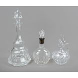 Three carafes, 2nd half 20th century, various shapes and sizes, 1x with silver neck mounting, h.