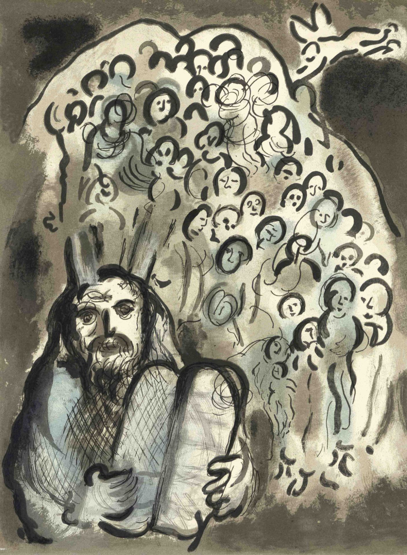 Marc Chagall (1887-1985), ''Moses and the Tablets of the Law'', color lithograph from ''The Biblical