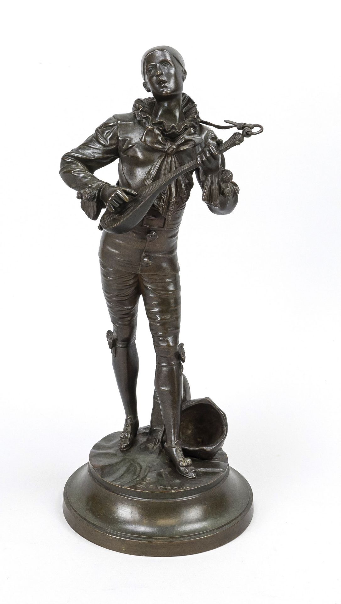 Adolphe Jean Lavergne (1863-1892), French sculptor, active in Paris, Pierrot with mandolin.