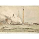 Collection of 10 drawings with motifs from industry and mining, various 20th century artists: ink,