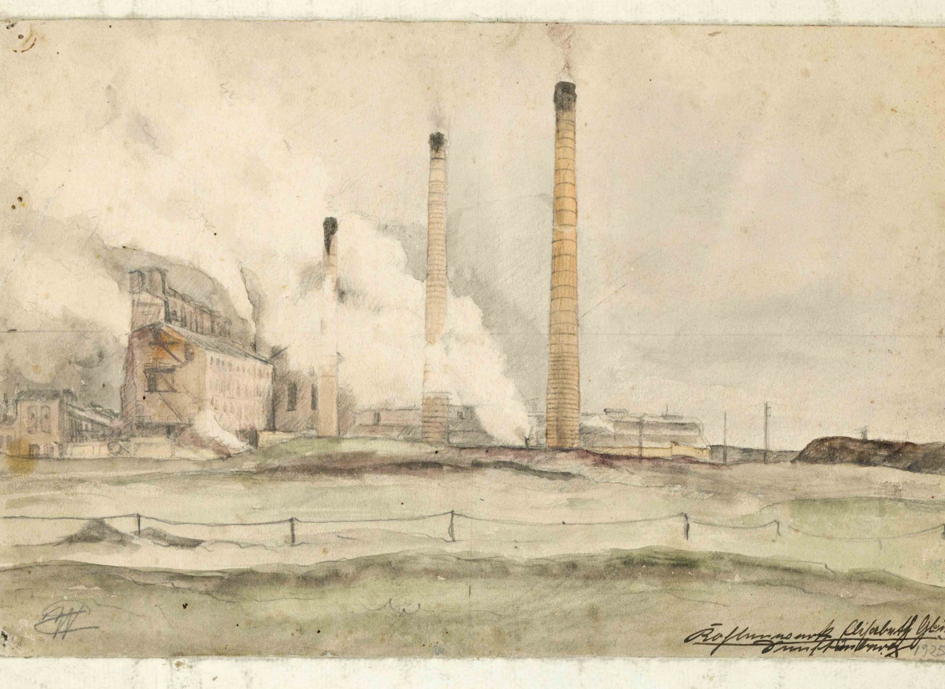 Collection of 10 drawings with motifs from industry and mining, various 20th century artists: ink,