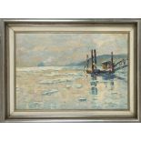 Hans Clausen (1896-1972), Danish landscape and marine painter, Coast in the Ice, oil on hardboard,