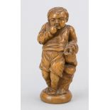 Boy with a broken jug, c. 1900, limewood. Small boy with a broken jug, his hand anxiously at his