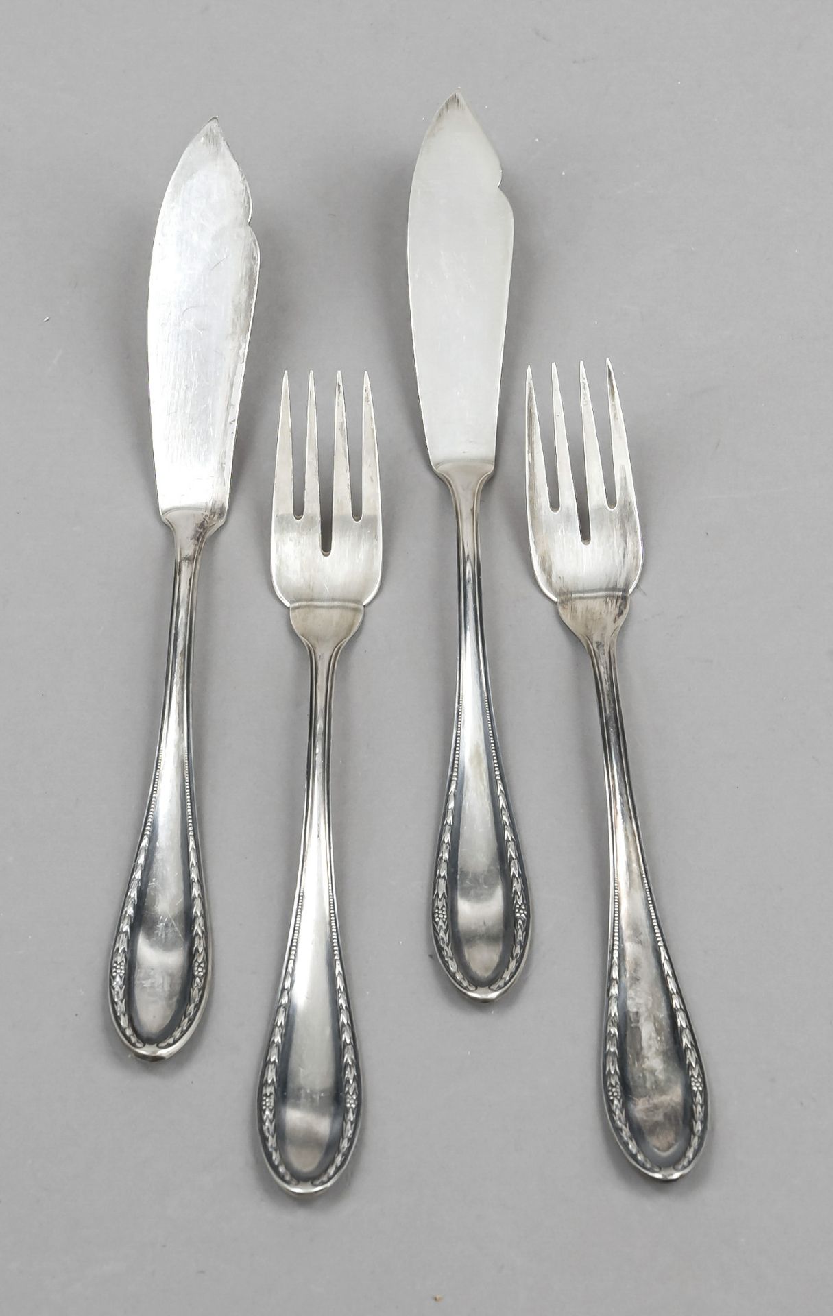 Fish cutlery for twelve persons, German, 20th century, master's mark Bremer Silberwarenfabrik,