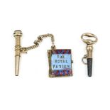 2 antique pocket watch keys, 19th century, one with ratchet, one with pendant of the royal family of