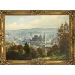 anonymous veduta painter 2nd half 20th century, Panorama of Aachen with the cathedral in the center,