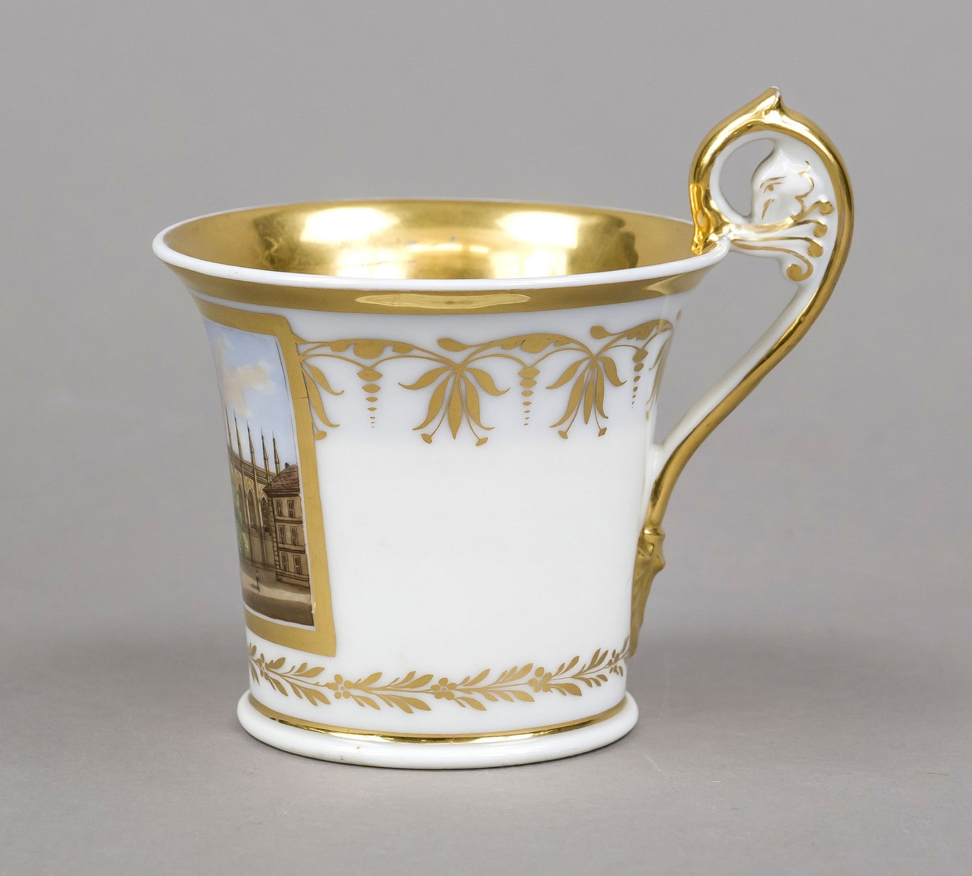 A Berlin view cup with saucer, cup unmarked, 19th century, UT KPM Berlin, mark 1962-92, 1st - Image 2 of 2