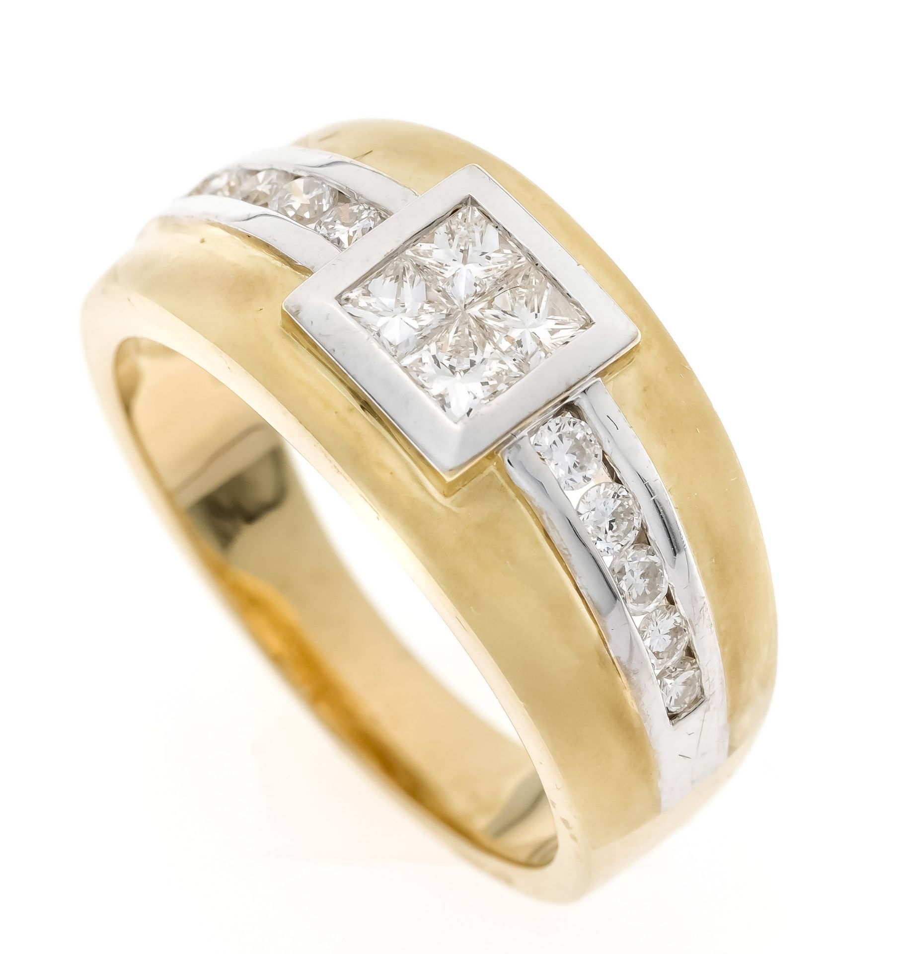 Brilliant-cut diamond ring GG/WG 585/000 with princess diamonds, total 0.40 ct and brilliant-cut