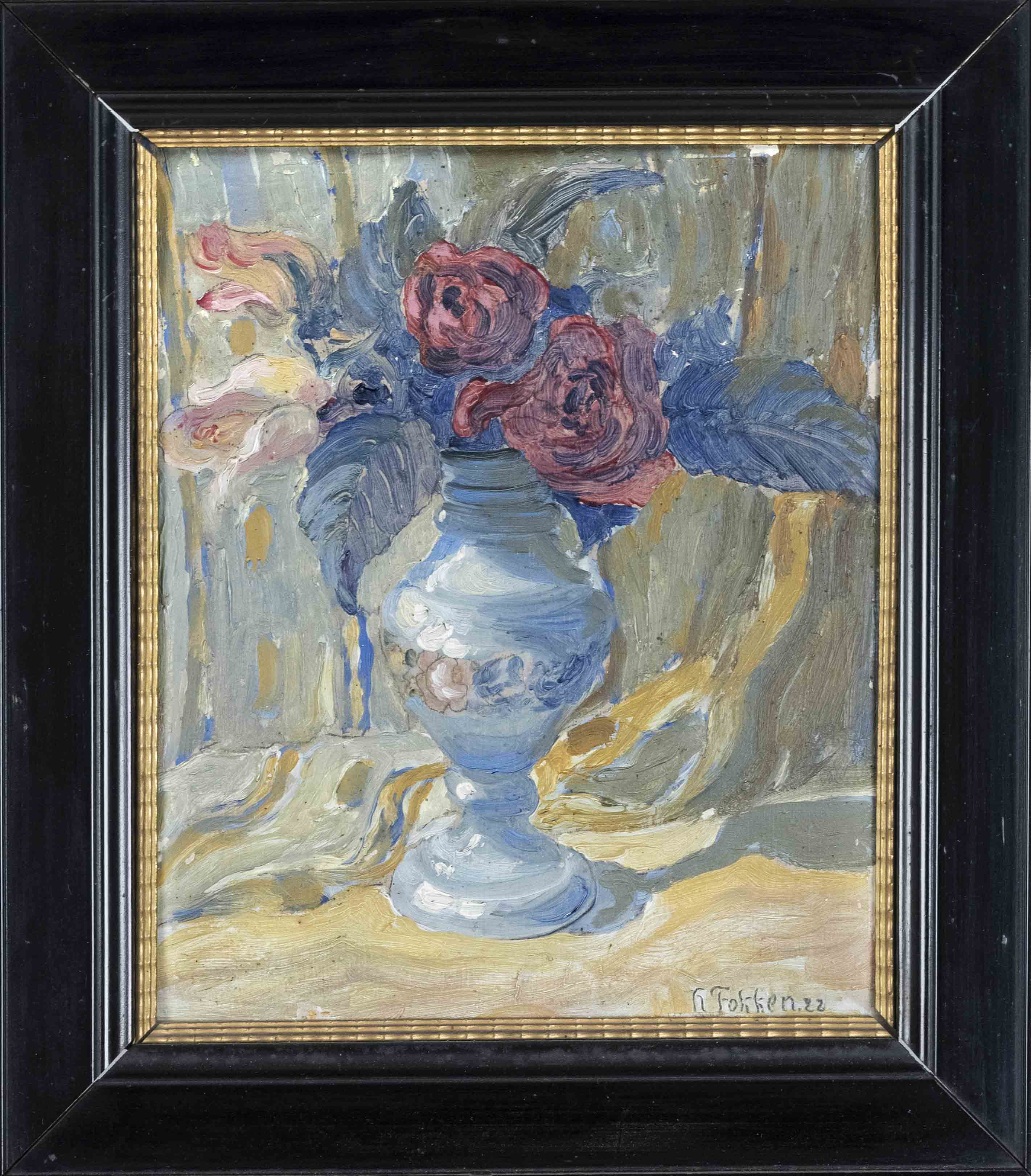 Hinrich Fokken (1889-1976), Still life with flowers, oil on cardboard, signed and dated (19)22 lower