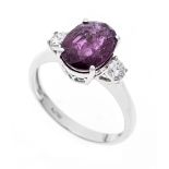 Ruby-brilliant ring WG 750/000 with an oval faceted ruby 1.67 ct darker red, translucent, 7.24 x 6.