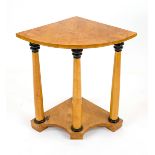 Biedermeier corner console table, mariage, 19th century, birch, restored, polished, 75 x 73 x 50