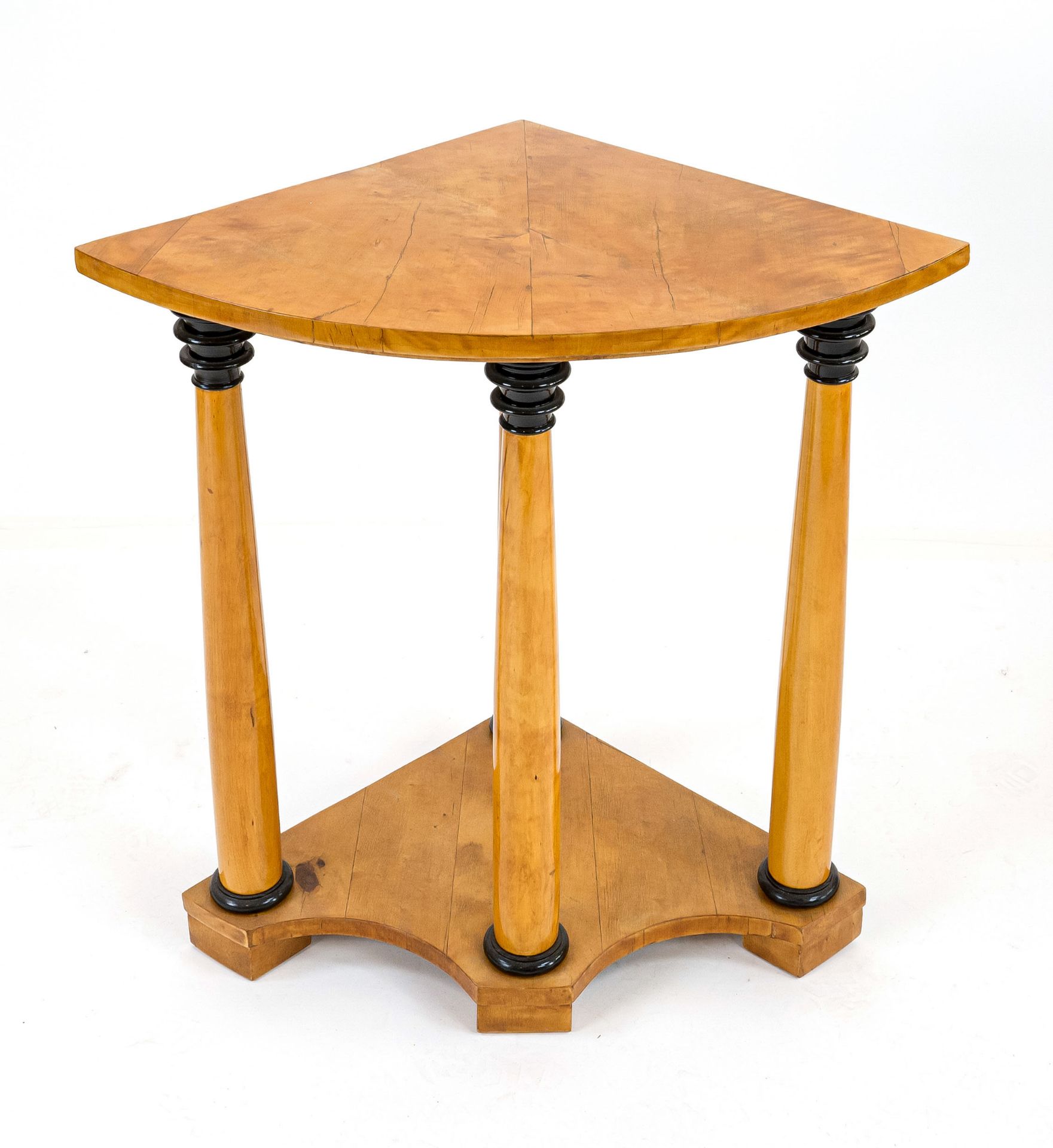 Biedermeier corner console table, mariage, 19th century, birch, restored, polished, 75 x 73 x 50